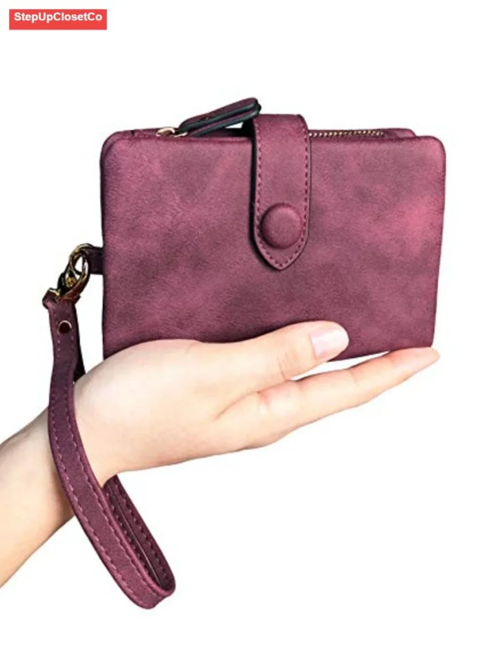 Womens RFID Bifold Leather Wallet Wristlet with 16 Card Slots Zipper Coin Purse